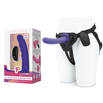 Pegasus - 6 Inch Curved Wave Silicone Peg with Harness Purple